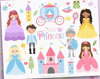 Cute Princess Clipart, Little Prince, Princess svg, Castle svg, Fairy Tale Clipart - Digital Download | Sublimation | SVG, EPS, PNG