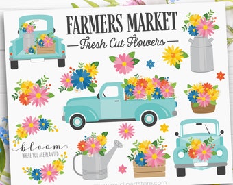 Flower Truck Clipart, Old Truck with Spring Flowers png, Farmhouse Clip Art - Digital Download | Sublimation Design | SVG, EPS, PNG