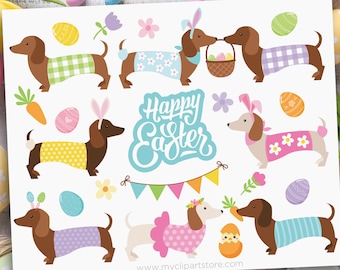 Easter Dogs Clipart, Doxie, Dachshund, Easter Animals, Easter bunny, Easter Eggs - Digital Download | Sublimation Design | SVG, EPS, PNG