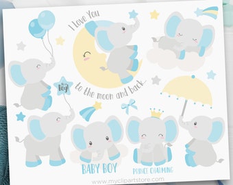 Elephant Clipart, Elephant svg, Boy Baby Shower Clip Art   - Digital Download | Sublimation Design | SVG, EPS, PNG