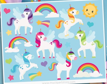 Unicorns Clipart, Little Pony Clipart, Unicorn svg, Cute Horse svg, Rainbow svg - Digital Download | Sublimation Design | SVG, EPS, PNG