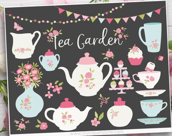 Tea Set Clipart, Tea Pot svg, Tea Cup svg, Mother's Day, Tea Party Printable - Digital Download | Sublimation Design | SVG, EPS, PNG