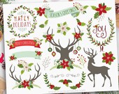 Christmas Clipart, Reindeer svg, Reindeer Face svg, Holiday Wreaths, Vintage Christmas - Digital Download Sublimation SVG, EPS, PNG