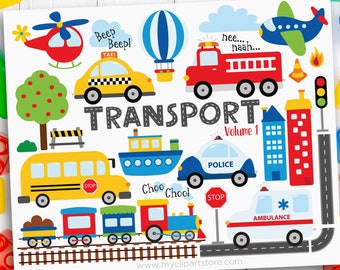 City Transportation Clipart, Vehicles, Car svg, Truck svg, Train svg, Airplane svg - Digital Download | Sublimation Design | SVG, EPS, PNG