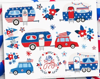 4th of July Camper Van Clipart, USA Independence Day, Camping Clip Art, Caravan svg - Digital Download | Sublimation | svg, eps, png