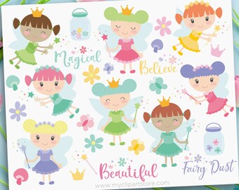 Fairies Clipart, Princess clipart, Princess svg, Tooth Fairy svg, Magical Fairy Dust - Digital Download | Sublimation Design | SVG, EPS, PNG