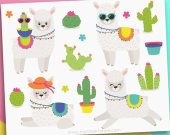 Llama Clipart, Cute Llama svg, Alpacca Clipart, Cactus Clip Art, Llama svg, Summer, Kawaii - Digital Download | Sublimation | SVG, EPS, PNG