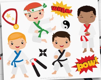 Karate Kids Clipart, Martial Arts, Judo, Taekwondo svg, Ninja Star, Nunchucks, Boy Birthday - Digital Download | Sublimation | SVG, EPS, PNG