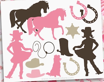 Cowgirl Silhouettes Clipart: Country Girl SVG, EPS, PNG (Digital Download)