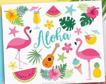 Flamingo svg, Summer Clipart, Beach, Tropical plants, ice cream svg, hibiscus flower - Digital Download | Sublimation | SVG, EPS, PNG
