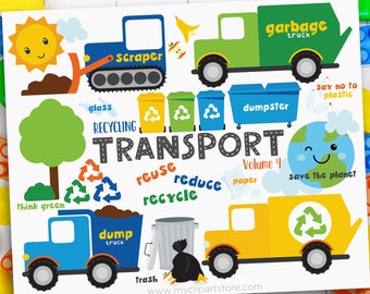 Recycle Vehicles Clipart, Garbage Trucks, Dump truck svg, Zero Waste, Earth Day - Digital Download | Sublimation Design | SVG, EPS, PNG