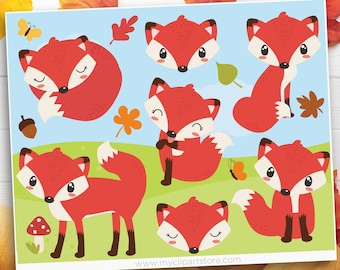 Red Fox Clipart, So Foxy, forest animals, butterfly, woodland animals, paw print, cute fox - Digital Download | Sublimation | SVG, EPS, PNG