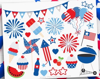 4th of July Clipart: BBQ, Fireworks, USA (Digital Download)