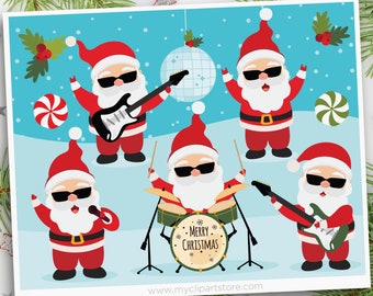 Santa Clipart, Christmas Clipart, Santa svg, Drums, Rock Star Santa, Guitar, Drums - Digital Download | Sublimation Design | SVG, EPS, P