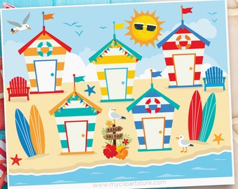 Surf Shacks Clipart, Summer Clipart, Beach huts svg, Surfing Clipart, On the Beach - Digital Download | Sublimation Design | SVG, EPS, PNG