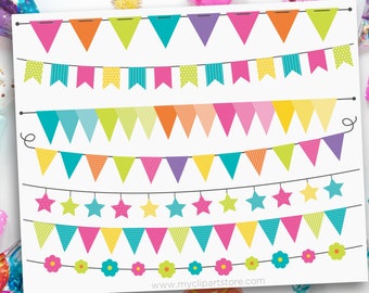 Bunting Clipart Rainbow Colors, Spring, Pennant, Garland, Birthday Banner, Candyland - Digital Download | Sublimation | SVG, EPS, PNG