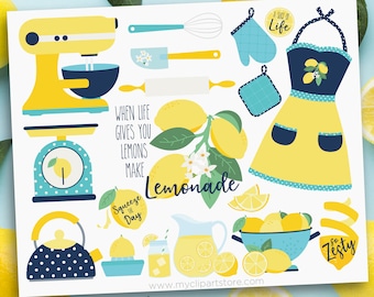 Lemons Clipart, Kitchen Utensils, Lemon svg, Bakery Clip Art, Lemonade Printable - Digital Download | Sublimation Design | SVG, EPS, PNG