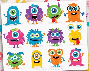 Cute Monster Clipart, Monster Birthday Card, Baby Monster Clipart, Monster Clip Art, Monster svg, Monster Stickers