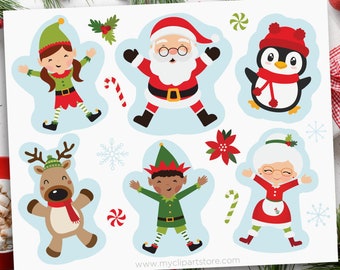 Christmas Clipart, Santa Clause, Mrs Clause, Elf Clipart, Making Snow Angels, Winter - Digital Download | Sublimation Design | SVG, EPS, PNG