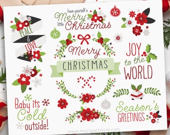 Christmas Flowers Clipart, Christmas Clipart, Christmas Wreath, Floral Frame, CIJ - Digital Download | Sublimation Design | svg, eps, png