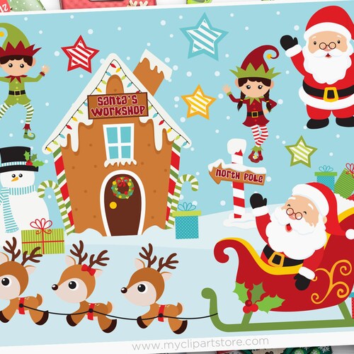 Christmas Clipart Santa's Workshop Reindeer Svg North - Etsy