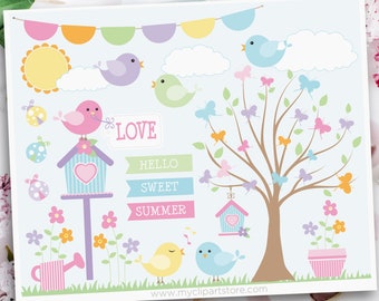Summer Songbirds Clipart: Spring Garden SVG, EPS, PNG (Digital Download)