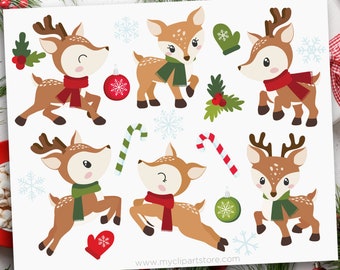 Cute Reindeer Clipart, Christmas Clipart, Winter Animals - Digital Download | Sublimation Design | SVG, EPS, PNG