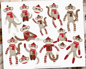 Sock Monkey Clipart, Monkey svg, Christmas Clipart, Winter, Hygge Clipart - Digital Download | Sublimation Design | SVG, EPS, PNG
