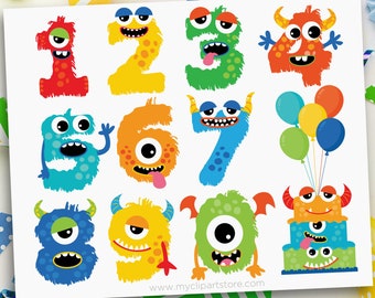 Monster Numbers Clipart, Monster Alphabet, Monster Birthday Cake, Balloons - Digital Download | Sublimation Design | SVG, EPS, PNG