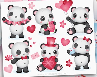 Valentine Clipart, Cute Panda svg, Valentine's Day Bear Clip Art - Digital Download | Sublimation Design | SVG, EPS, PNG