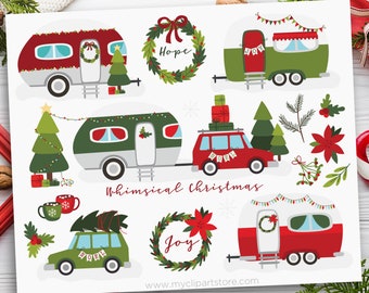 Christmas Camper Clipart, Caravan svg, Camping Clipart, Christmas Camper Van Clipart - Digital Download | Sublimation Design | SVG, EPS, PNG