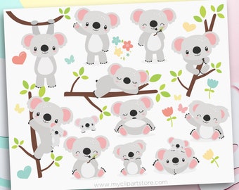 Koala svg, Koalas Clipart, Cute Bear svg, Woodland Animals Clipart - Digital Download | Sublimation Design | SVG, EPS, PNG