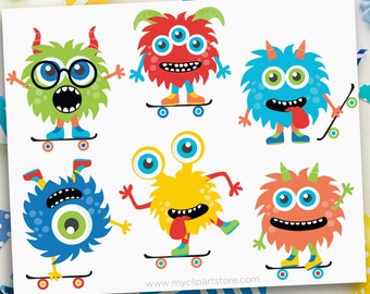 Monster Skaters Clipart, Skateboard clipart, Monster svg, Monster birthday - Digital Download | Sublimation Design | SVG, EPS, PNG