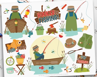 Gone Fishing Clipart Bundle, Father's day, Fisherman, Fishing Rod, Tackle, Boat, Camping - Digital Download | Sublimation | SVG, EPS, PNG