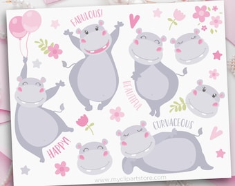 Happy Hippo Clipart, Jungle Animals Clip Art, hippopotamus svg, Inspirational Sayings - Digital Download | Sublimation | SVG, EPS, PNG