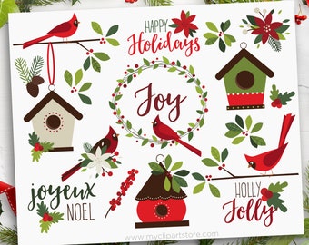 Christmas Clipart, Cardinals Clipart, Bird House svg, Christmas Wreath, Winter, CIJ - Digital Download | Sublimation Design | svg, eps, png