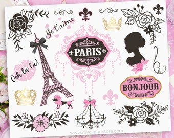 Paris Clipart, Eiffel Tower svg, Parisian Girl, French Lace, Bullet Journalling - Digital Download | Sublimation Design | SVG, EPS, PNG