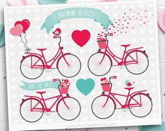 Valentine Clipart, Fahrrad Clipart, Liebe Vögel Clipart, Tandem Bike - digitaler Download | Sublimationsdesign | SVG, EPS, PNG