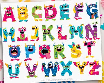 Monster Alphabet Clipart: A-Z Letters, Birthday Theme (Digital Download)