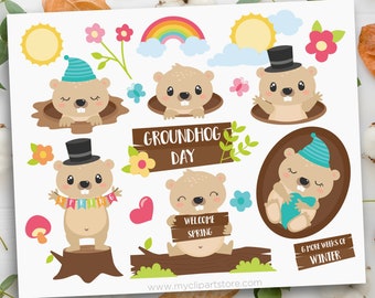 Groundhog Day Clipart, Ground Hog svg, Cute Gopher Clip Art, Winter Clip Art - Digital Download | Sublimation Design | SVG, EPS, PNG