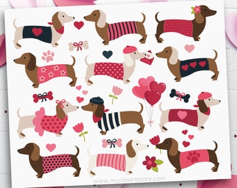 Valentine Dogs Clipart, Doxies, Dachshunds svg, Valentine's Day Clip Art, Animals - Digital Download | Sublimation Design | SVG, EPS, PNG