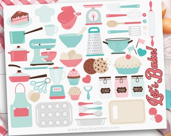 Baking Clipart: Kitchen Utensils, Cupcakes SVG, Recipe Stickers (Digital Download)
