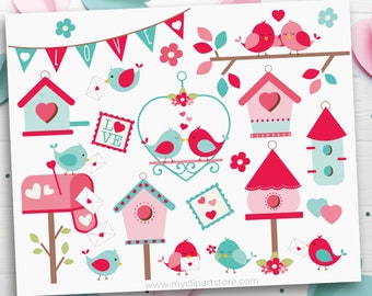 Valentine's Day Clipart, Love Birds Clip art, Bird Cage svg, Mailbox Clipart - Digital Download | Sublimation Design | SVG, EPS, PNG