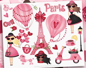 Paris Clipart, Cute Parisian Girl, Eiffel Tower svg, Lady Valentine, French Poodle - Digital Download | Sublimation Design | SVG, EPS, PNG