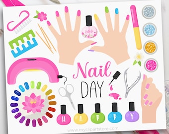 Manicure Clipart, Nail Salon, Self-Care, Glitter Nail Polish, Pedicure svg, Nail Art, Tools - Digital Download | Sublimation | SVG, EPS, PNG