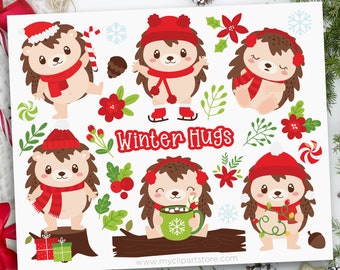 Christmas Hedgehogs Clipart, Winter Animals Clipart, Woodland, Forest, Candy Cane - Digital Download | Sublimation Design | SVG, EPS, PNG