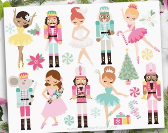 Pink Nutcracker Clipart, Nutcracker Ballet, Christmas Ballerinas, Blue, Candy Cane, Pastels - Digital Download | Sublimation | SVG, EPS, PNG