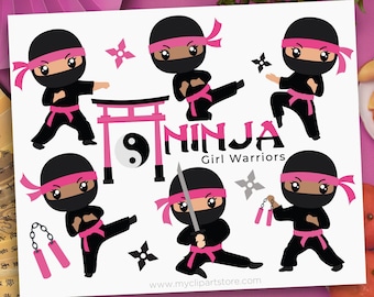 Ninja Girls Clipart, Ninja svg, Warrior svg, Tae Kwon Do, Karate Kids, Martial Arts - Digital Download | Sublimation Design | SVG, EPS, PNG