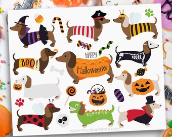 Halloween Doxies Clipart, Halloween Dogs, Dachshund, Halloween Clipart, Halloweenie - Digital Download | Sublimation Design | SVG, EPS, PNG