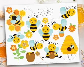 Bees Clipart, Honeycomb, SVG, PNG, EPS (Digital Download)